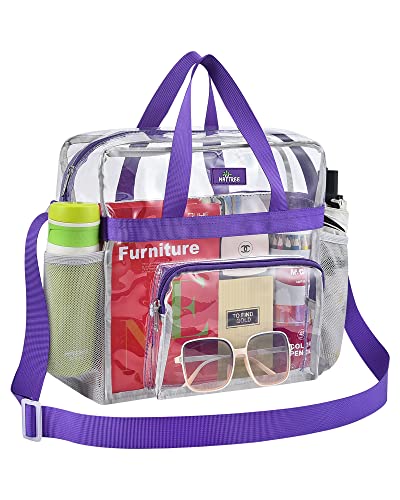 Image of MAY TREE Clear Bag Stadium Approved, Cold-Resistant, Lightweight and Waterproof, Transparent Tote Bag and Gym Clear Bag, See Through Tote Bag for Work, Sports Games and Concerts-12 x12 x6