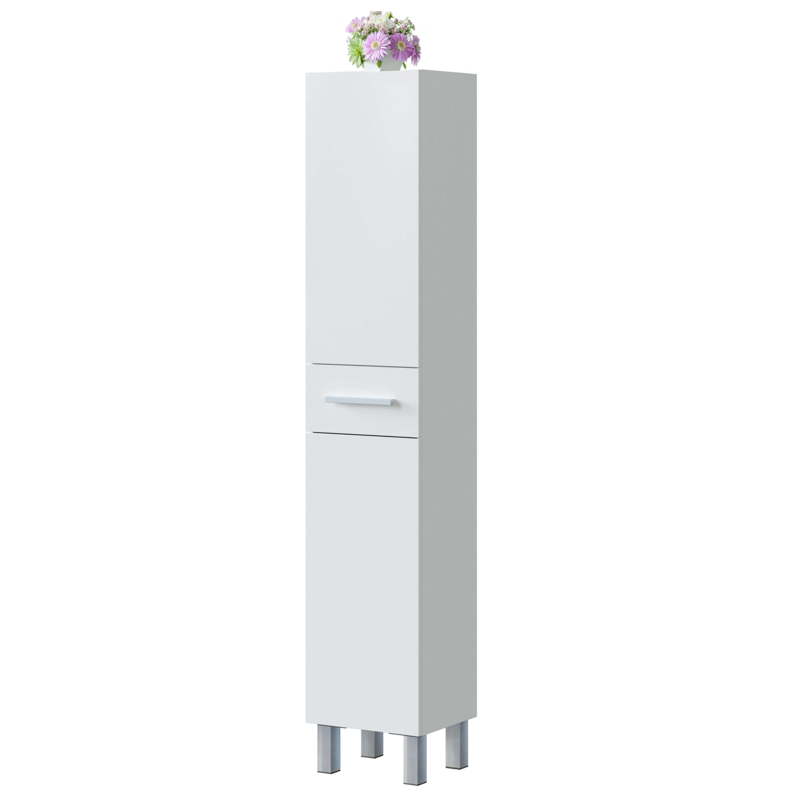 Miroytengo Columna de Baño Athena Estilo Contemporáneo 2 Puertas y 1 cajón Color Blanco Brillo 182x35x31 cm