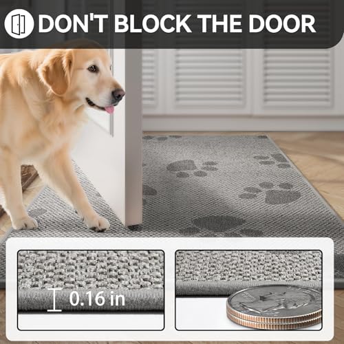 Image of YDKGL Door Mat Indoor Entrance 17 inchx30 inch, 0.16 inch Thin Paw Print Low Pile Doormat, Non Slip Welcome Mat, Trap Dirt and Moisture, Easy Clean, Gray
