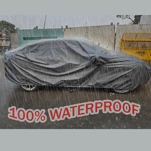 Image of Waterproof Car Body Cover for Hyundai Venue (2015-2026) with Mirror Pocket, UV Protection, Buckle Belt, 100% Water-Resistant (Grey)