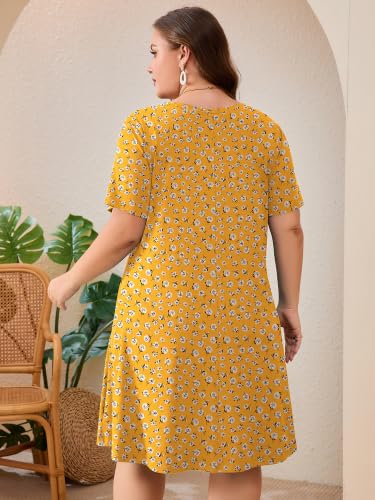 Image of AusLook Plus Size Midi Dress for Women Short Sleeve V Neck Criss Cross A Line Summer Casual Vacation Sundresses with Pockets