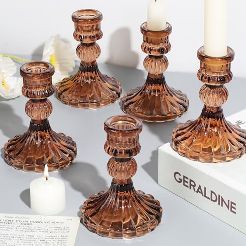 Juego de 12 portavelas de color ámbar, portavelas cónicos de 4 pulgadas de alto, portavelas de vidrio a granel para bodas, fiestas, centros de mesa de otoño, regalos de festivales y decoración de