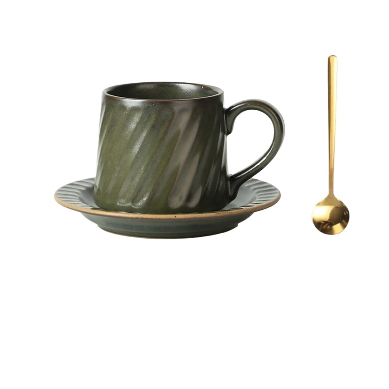 LIBANGRONG-888 Mugs Ceramic Mug Retro Latte Simple European Hand-poured Coffee Cup with Saucer and Spoon Set Milk Tea Cup