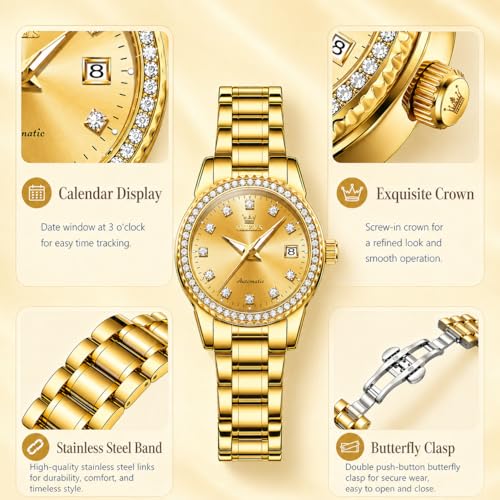 Image of OLEVS Watch Women Silver Watches for Women Luxury for Small Wrists Dress Stainless Steel Women's Wrist Watches Easy to Read Reloj para Mujer Black /Blue /Gold /Green /Pink /Purple