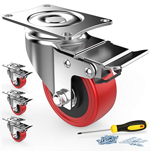 4 Transparente Möbelrollen Mit Bremse - 75mm PU Räder Mit M8 Gewinde