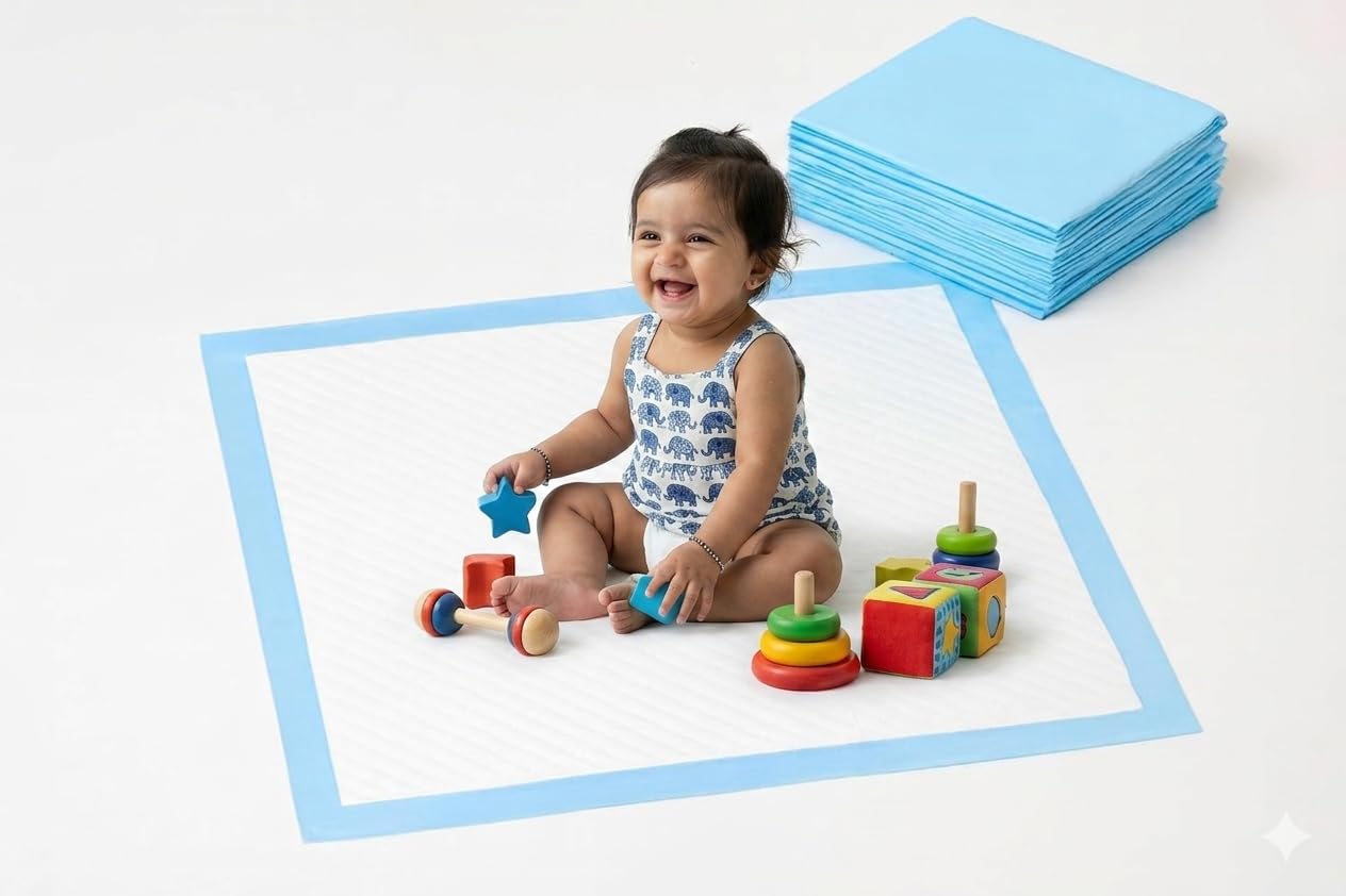 Disposable Dry Sheets for Babies | Baby Changing Mats & Underpads | Waterproof Anti-Bacterial Leak-Proof Bed Protector Pads | Super Absorbent Baby Care Mats | Medium 45x60 cm| Pack of 80-image-7