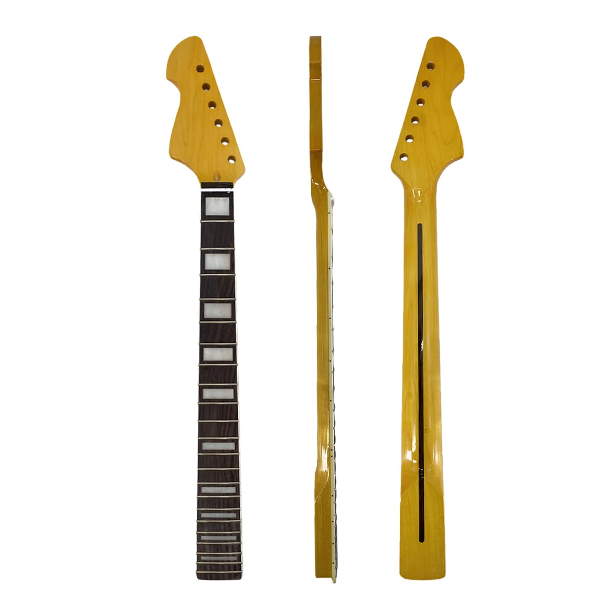 Lewa ręka Gitara Szyja Duża Głowa Żółty Lakier Wykończenie, 22 Progi 628 mm Klon Duże Głowy Elektryczne Szyjki Basowe Kwadratowa wkładka, Normalna nakrętka, Śruba na pięcie, bez wiązania