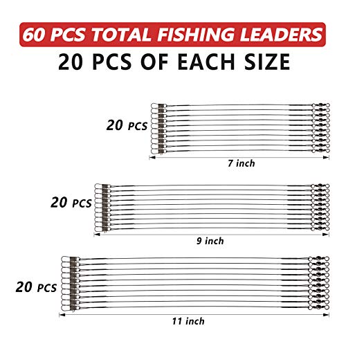 GOTRAYS 60pcs Fishing Leaders-Stainless Steel Wire Leaders-Fishing Leader Line-Stell Fishing Leaders-Tooth Proof Fish Line with Swivels Snap Connect for Fishing Rigs Saltwater Freshwater, 3Size/Black - Thumbnail 3