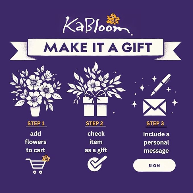 KaBloom Flowers - Bouquet of Purple Roses,White Hydrangea,Purple Orchids and Greens with Vase - Gift for Birthday, Sympathy, Anniversary, Get Well, Thank You, Valentine, Mother’s Day Fresh Flowers