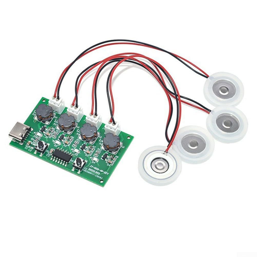DIY Mist Maker Kit with Atomizing Plate for Humidifier, 4-Spray Fogger Module with FR-4 PCB Driver Circuit Board, JY-004 108kHz