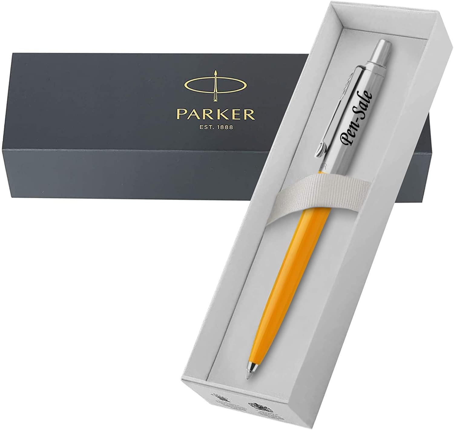 Parker Engraving By Pen-Sale Personalised Engraved Parker Jotter Stainless Steel Ballpoint Pen FREE ENGRAVING (Jotter Marigold Blue Ink)