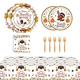 65Pcs Happy Thanksgiving Tableware Thanksgiving Party Table Supplies Turkey Pumpkin Maple Leaves Design Dinnerware Set Fall Theme Disposable Party Dinnerware for 16 Guests