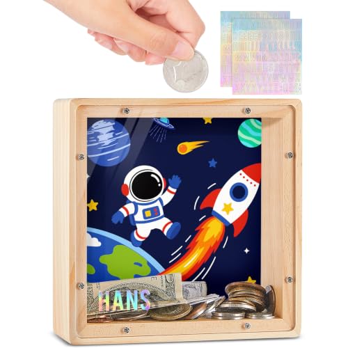 Image of ICOSY Piggy Bank for Kids, Wooden Framed Coin Bank