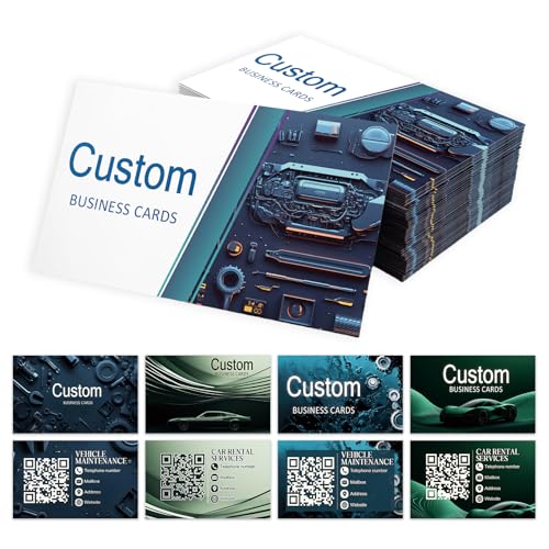 Custom Business Cards - Customizable Logo/Text/QR Code, 300gsm Matte Paper Front & Back Sides Printed, for Auto Repair Stores, Car Rental Stores