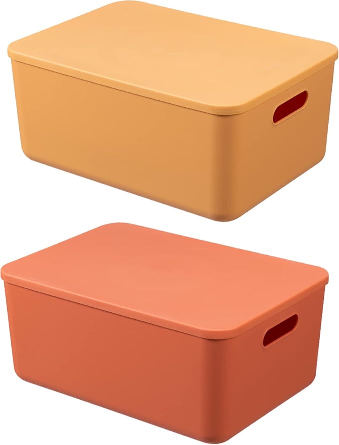 HapiLeap Plastic Storage Bins with Lid, Stackable Storage