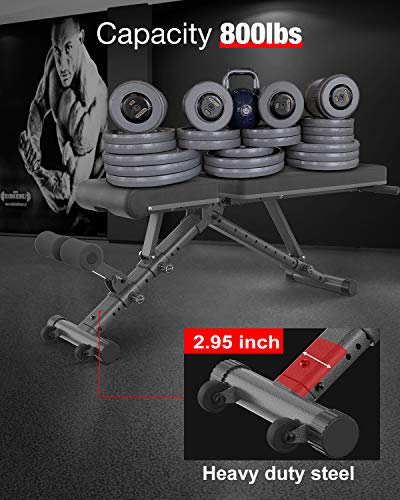 BARWING Adjustable Weight Bench- 800 lbs Folding Full Body Workout Bench with Dragon Flag, Automatic Lock Multi-Purpose Incline/Flat/Decline Bench for Home Gym Strength Training Black