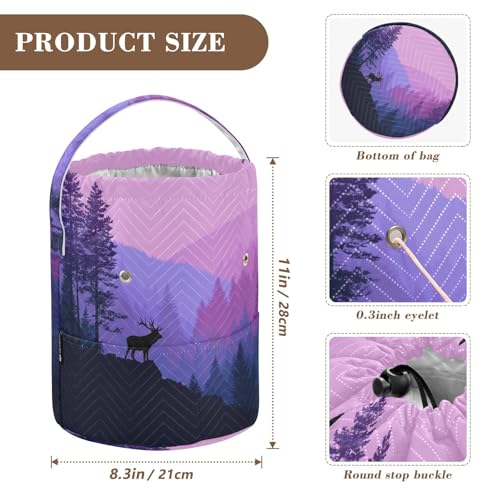 Image of ElliTarr Crochet Bag Yarn Bag with Handle Portable Knitting Project Bag Travel Yarn Storage Organizer Holder Case Purple Stag Forest Trees