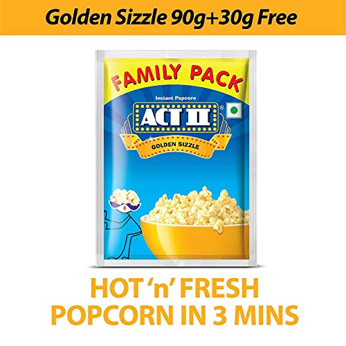 Image of ACT II Instant Golden Sizzle Popcorn, (90 + 30 gm)120g /(90 + 22.5gm ) = 112.5gm [weight may vary]
