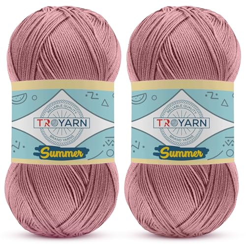 Image of TROYARN Summer (2- Skeins Pack) Silk Effect Hand Knitting Yarn Crochet Art Lace Craft 100% Microfiber Acrylic 2x100 gr (2x383 yds) (105354 - Rhodonite)