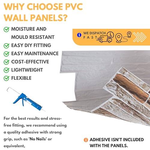 NOVECRAFTO Sandstone Decorative 3D Wall Panels - 20 Sheets Covering 9.22 sqm | 99.2 sqf - PVC Plastic Cladding Panels - 96 cm x 48 cm | 37.80 x 18.90 in - Mix Natural Sandstone Effect