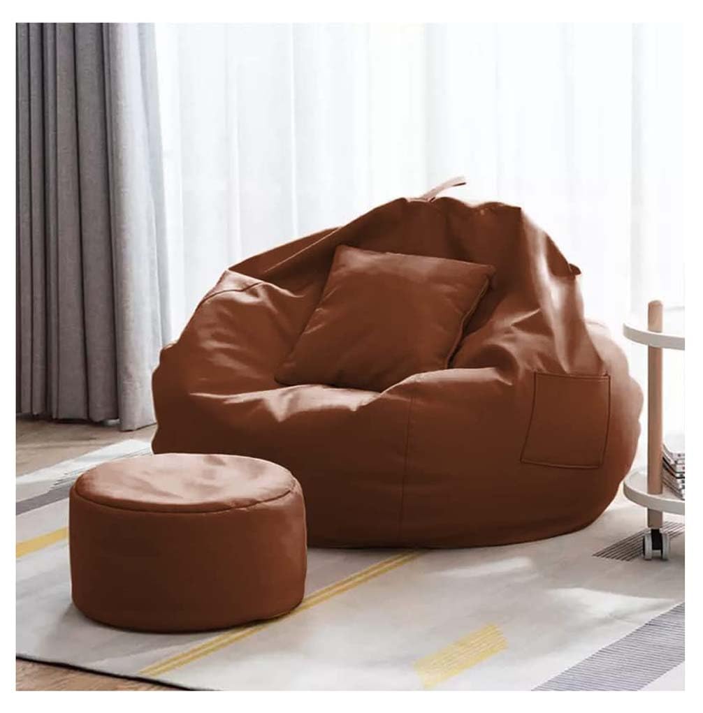 GIGLICK 4Xl Superior-Grade Faux Leather Filled With Beans Bean Bag With Footrest&Cushion Adult Size Xxxxl Bean Bag Capactity-Upto 6Feet,Tan