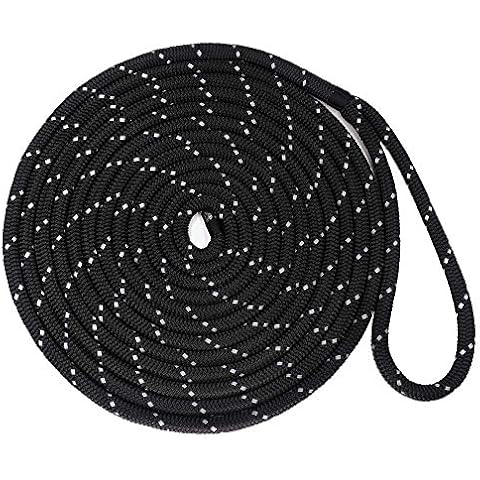 Obcursco Double Braided Nylon Reflective Marine Dock Line Premium Marine Dock Line for Boat. (Black, 3/8 Inch x 20-Feet 4Pack) Cover