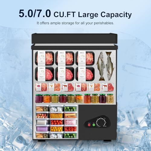 Image of 5.0 Cu Ft Chest Freezer - Compact Deep Freezer with 7-Level Thermostat, Removable Basket & Top Opening, for Home Kitchen(Black,5.0)