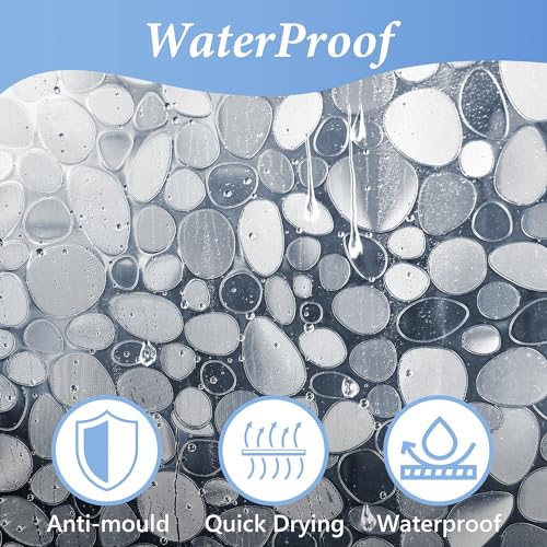 LEMON CLOUD Shower Curtain, PEVA Waterproof and Mould Resistant, Weighted Hem Bathroom Curtains with 3 Magnets and 12 White Plastic Hooks (Cobblestone, 180x180 cm) - Image 3