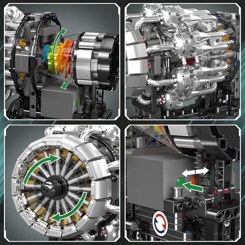 Mould King City Aircraft Engine Building Kit, Turbojet Engine Model That Runs with Motor, Mechanical Science Education STEM Toy for Adults (1214 PCS) by Mould King - Image 3