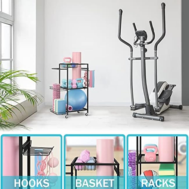 LIANTRAL Yoga Mat Storage Rack - Metal Gym Organizer for Yoga Mats, Foam Rollers & Fitness Equipment, Space Saving Workout Equipment Storage Rack for Home Exercise and Fitness Gear