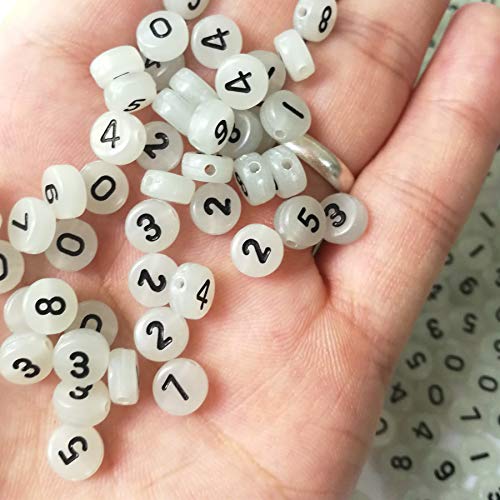 Image of Amaney 500pcs Number Beads 7x4mm Mixed Number Beads Acrylic Round Shape Loose Beads (Glowing in the Dark)