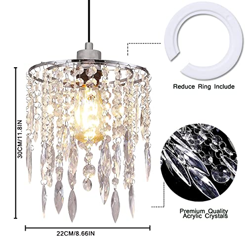 H11.81''X D8.66'' Chandelier Shades, Mini Crystal Shade, Acrylic Beaded Hanging Lampshade, Modern Pendant Light Shades, Sparkling Ceiling Decor for Bedroom, Hallway, Bar, Kitchen, Bathroom, 2-Tiers - Image 2