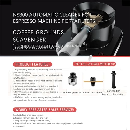 Automatischer Kaffee-Siebträgerreiniger mit visualisiertem Acryleimer und 3 Bogenbürstenköpfen, schnelle 3-Sekunden-Reinigung für Espressomaschinengriffe