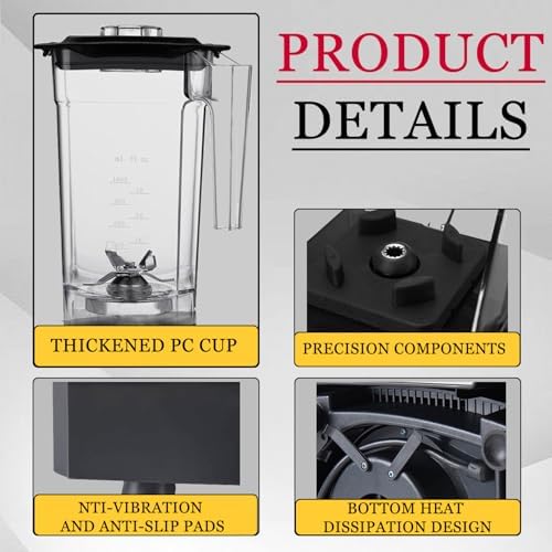 Professional 2200W Countertop Blender for Shakes & Smoothies, 2L Quiet Design with Timer & Speed Control, Ideal for Home & Commercial Use, Dishwasher Safe, 110V