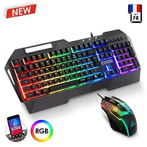 EMPIRE GAMING - Drak Fury Pack Clavier Et Souris Gamer  Support Smartphone - 19 Touches Anti-Ghosting  12 Raccourcis Multimédia - 7 Boutons 3200 DPI  11 Modes Rétro-Eclairage LED RGB  USB Filaire