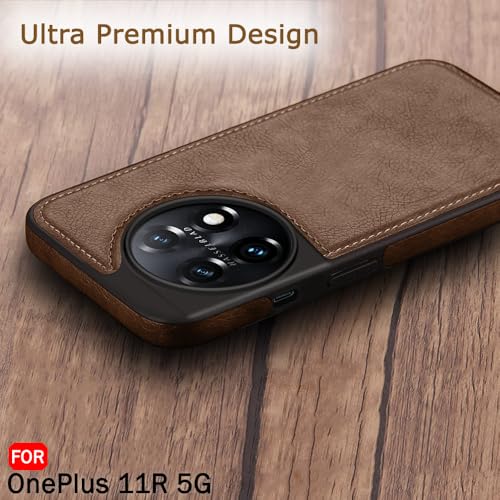 Image of TheGiftKart Genuine Leather Finish Back Cover Case for OnePlus 11R 5G|Shockproof Design|Raised Edges for Camera & Screen Protection|Stunning Minimalist Design Back Cover for OnePlus 11R (Brown)