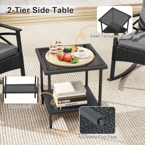 Image of Tangkula 3 Pieces Wicker Outdoor Rocking Chairs Set
