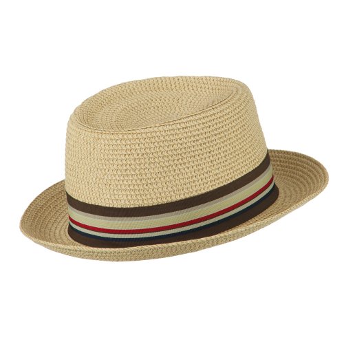 Kid's Pork Pie Stripe Band Fedora - Beige3