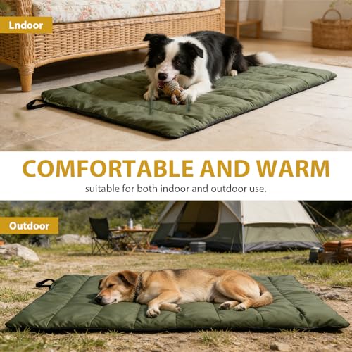Tmefoy Hundedecke Für Unterwegs, 110 X 68cm Hundematte Waschbares, Wasserdicht Hundebett, Hundekissen Outdoor, Reisedecke Hund Für Reise Camping (Armeegrün)