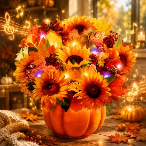 Image of APOTODITO Thanksgiving Cards, Pop Up Fall Sunflower Bouquet with Music and Light, Thanksgving Gifts Sunflower Gifts for Mom, Women, Wife, Sister