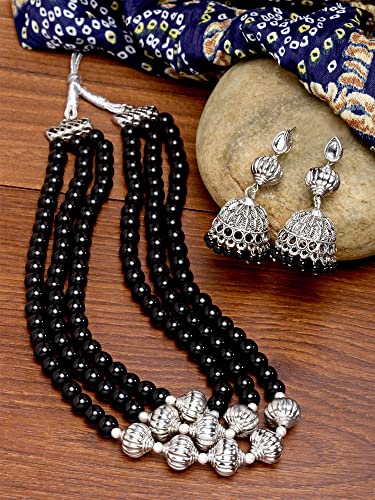 Image of Karatcart Gold Plated Green Crystal and Pearl Studded Kundan Rani-Haar Necklace Set for Women