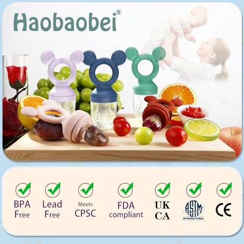 Image of Baby Fruit Feeder, Frozen Teething Toys, Teether Pacifier with 3 Extra Teats, Infant Eating Essentials, BPA Free Baby Feeding Supplies (Pink)