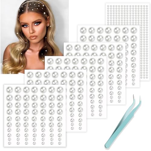 NOOEPC Hair Gems - Self Adhesive Pearl Stickers Assorted Sizes for Hair Face Makeup Eye Nail Crafts