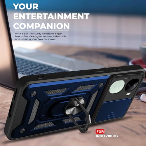 Image of AESTMO Tough Armor Compatible with iQOO Z9S 5G Bumper Back Case Cover | Ring Holder & Sliding Camera Shield Cover | 360 Degree Protection Back Case Cover Compatible with iQOO Z9S 5G (Blue)