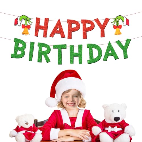 Merry Christmas Birthday Banner, No DIY, Glittery...