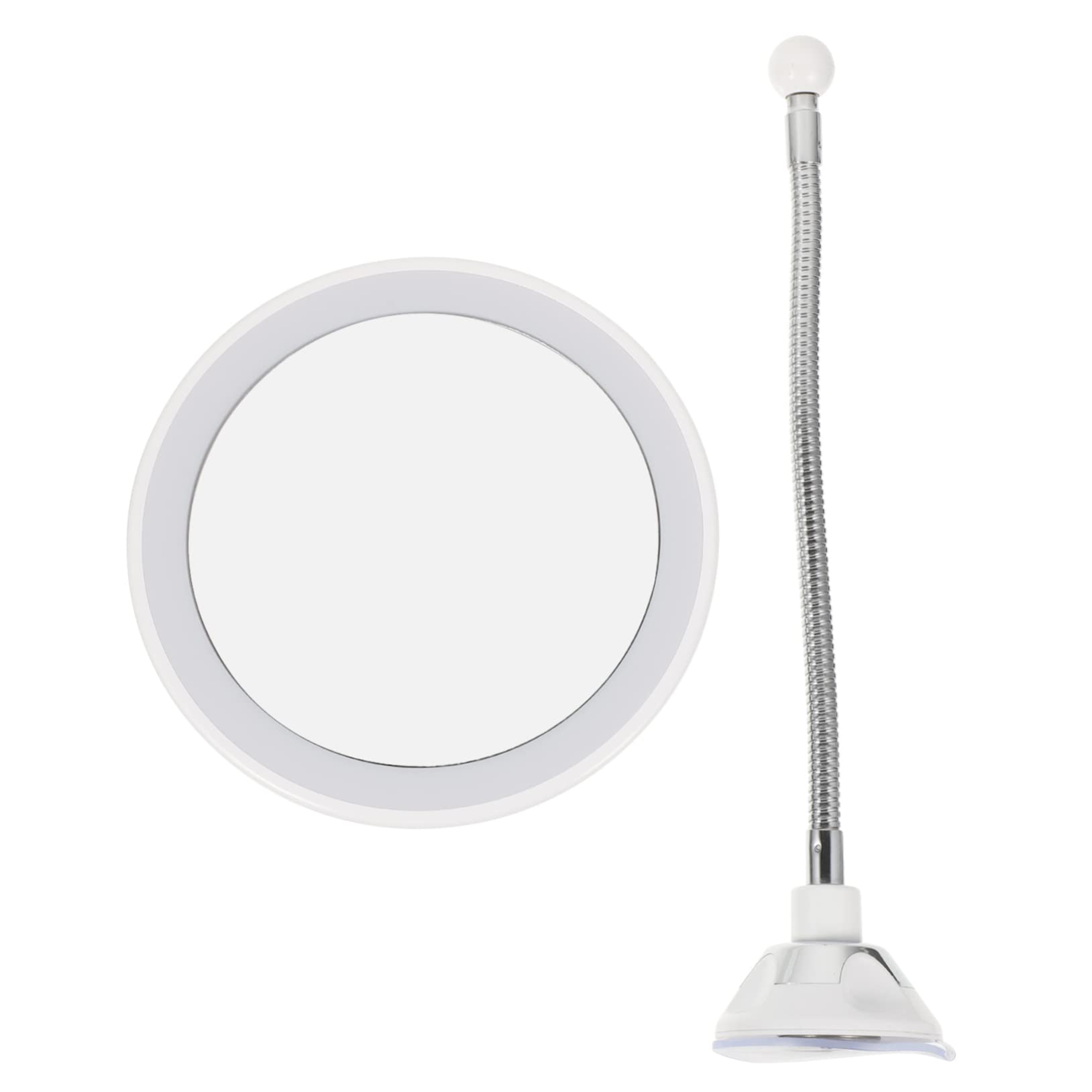 Housoutil Kosmetikspiegel mit Saugnapf Weiß 10-facher Vergrößerungsspiegel aus Abs und Glas LED Beleuchtung 360° Drehbar Rund Leicht mit Starkem Saugnapf für Damen und Professionelle Make