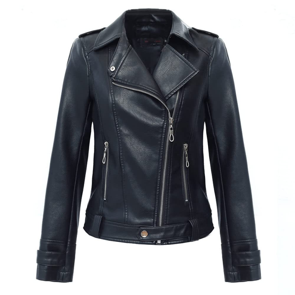 Chaqueta Mujer Primavera,Chaqueta De Piel Sintética Para Mujer, Color Negro, Solapa Recortada, Bolsillo Con Cremallera, Túnica, Hebilla, Punk, Manga Larga, Ajustado, Motociclista, Pu, ​​Abrigo,