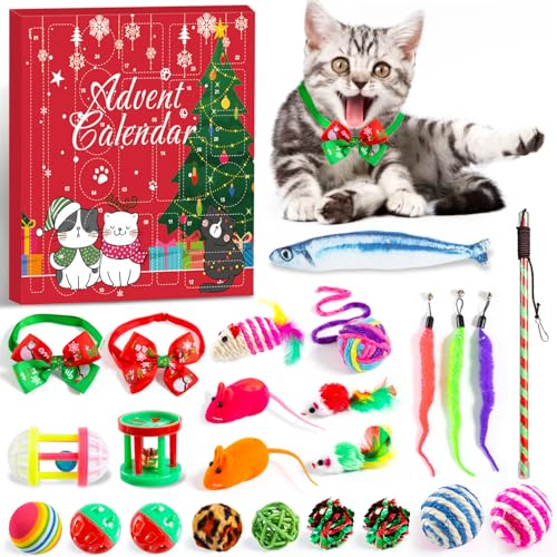 Cat Advent Calendar 2025, 24 Days Cat Toy Countdown Calendar Christmas Toys for Kitten with Catnip Toys, Mice, Xmas Gifts for Cat Lovers