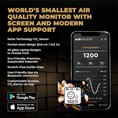 Drahtloses,Tragbares,Aluminium-Innen Luftqualitätsmonitor AIRVALENT(CO2, Relative Luftfeuchtigkeit, Temperatur) Einzigartiges, Design-Messgerät,Sensor,Taschengröße (Elegance)