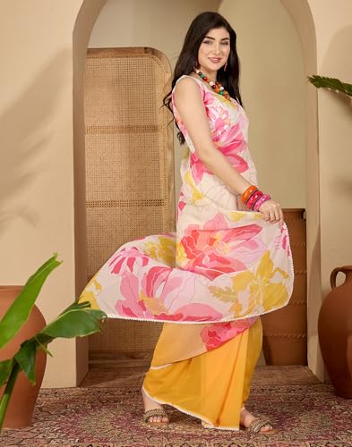 Image of SIRIL Women's Georgette Floral Printed Saree with Unstitched Blouse Piece